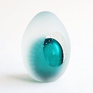 Michael Trimpol? Frosted Glass Egg Paperweight With Controlled Bubbles